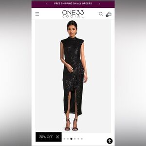 One33 Social Black Bardot Sequin Stretch Cocktail Holiday Dress size 10 NWT